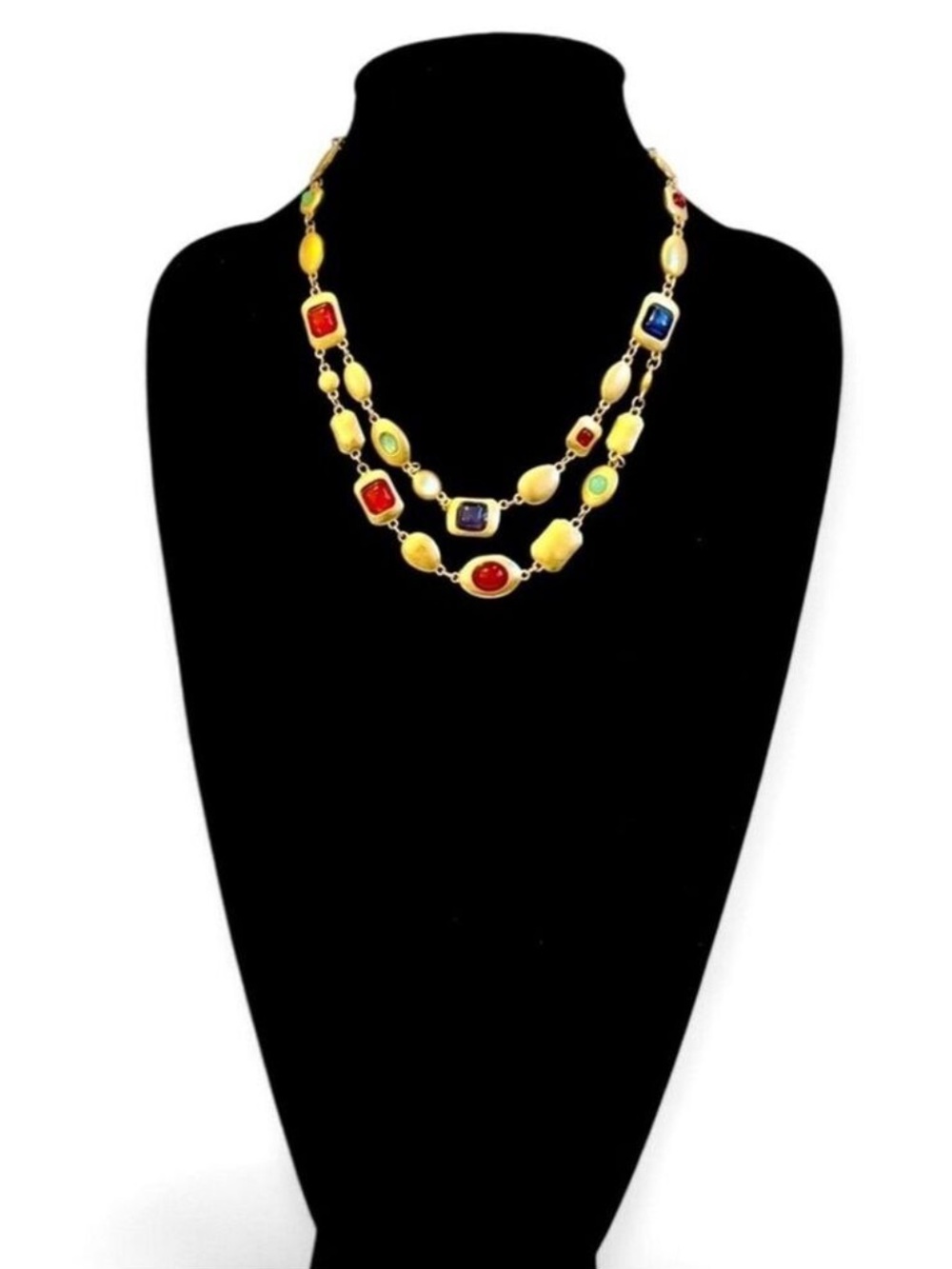 Luxury Gold Multi-Stone Double Strand Gemstone Necklace | NIB